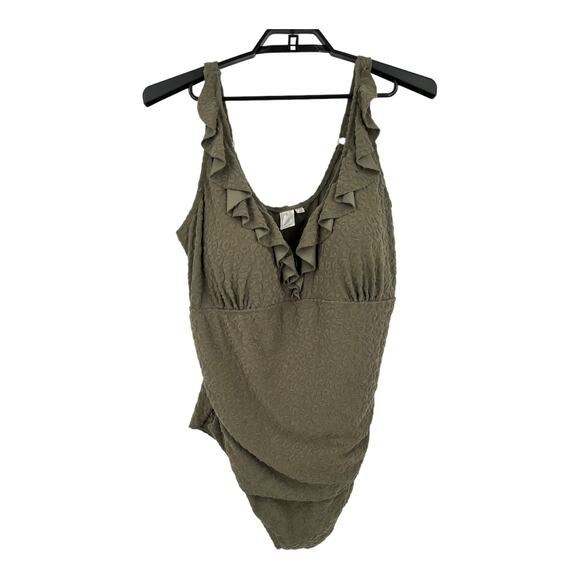 Artesands bathing suit ruffle one-piece swimsuit olive size 20 - Picture 2 of 7